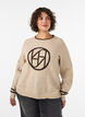 Sweter z logo i kontrastowymi paskami, Beżowy, Model image number 0