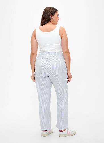  Jeansowe bojówki w paski o prostym kroju, Blue White Stripe, Model image number 1