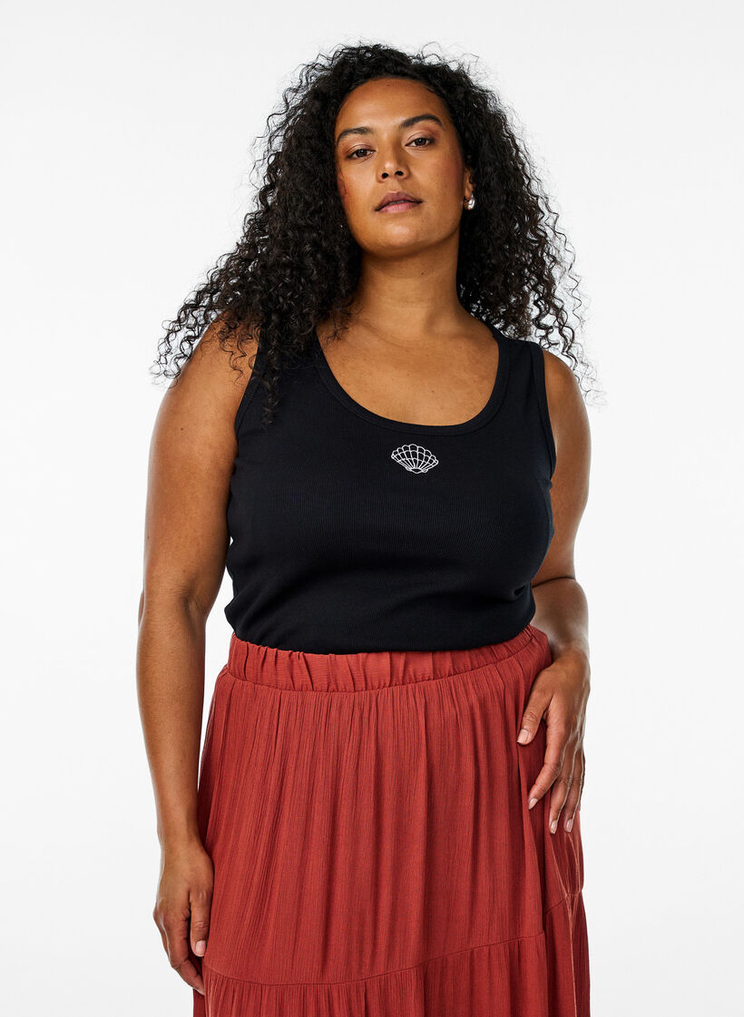 Dopasowany top z motywem, Czarne, Model image number 0