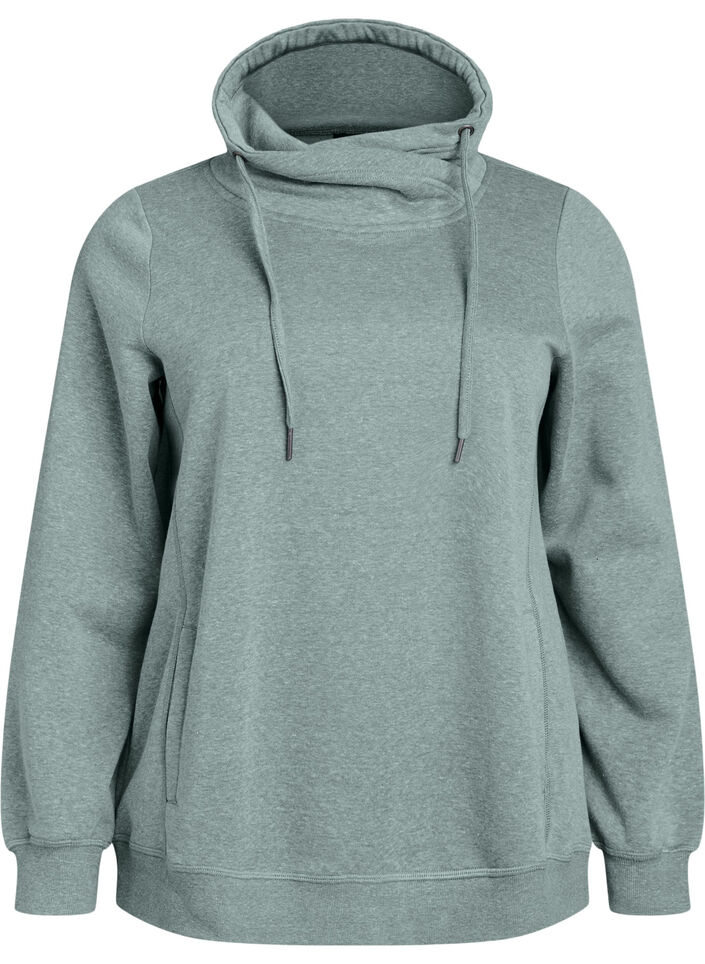 Bluza z wysokim kolnierzem i kieszeniami, Zielony, Packshot image number 0