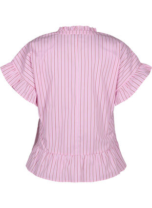 Bluzka w paski z baskinka i marszczeniami, Pink Red Stripe, Packshot image number 1