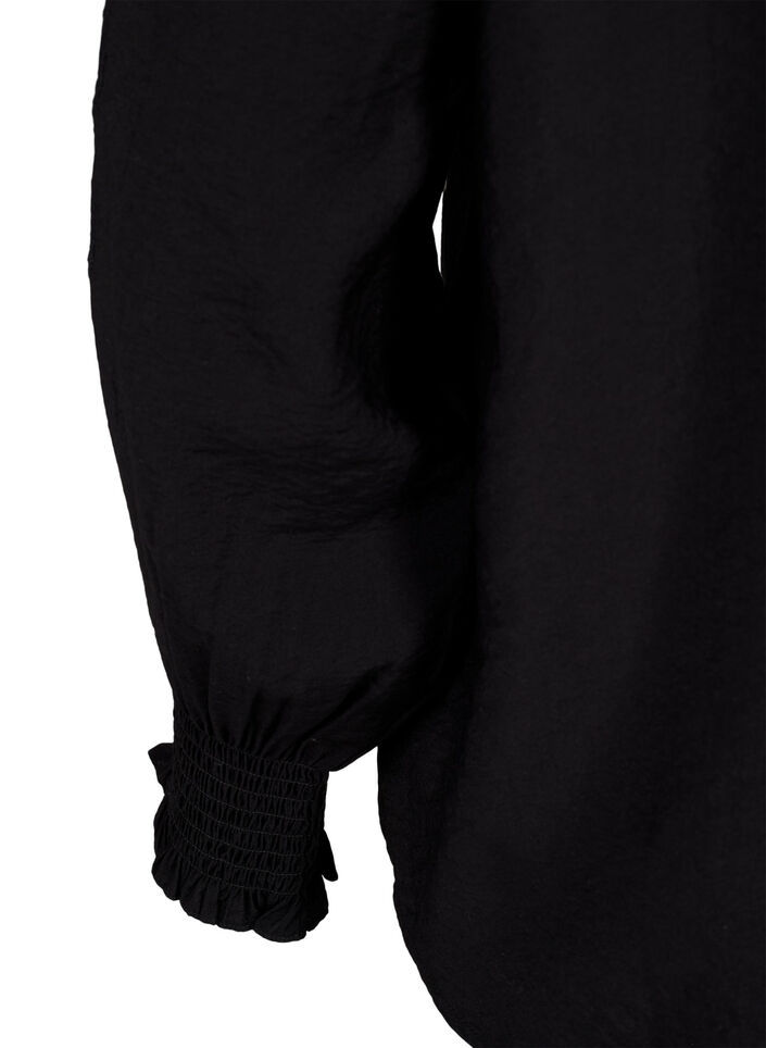 Bluzka z marszczeniami i haftem angielskim, Black, Packshot image number 3