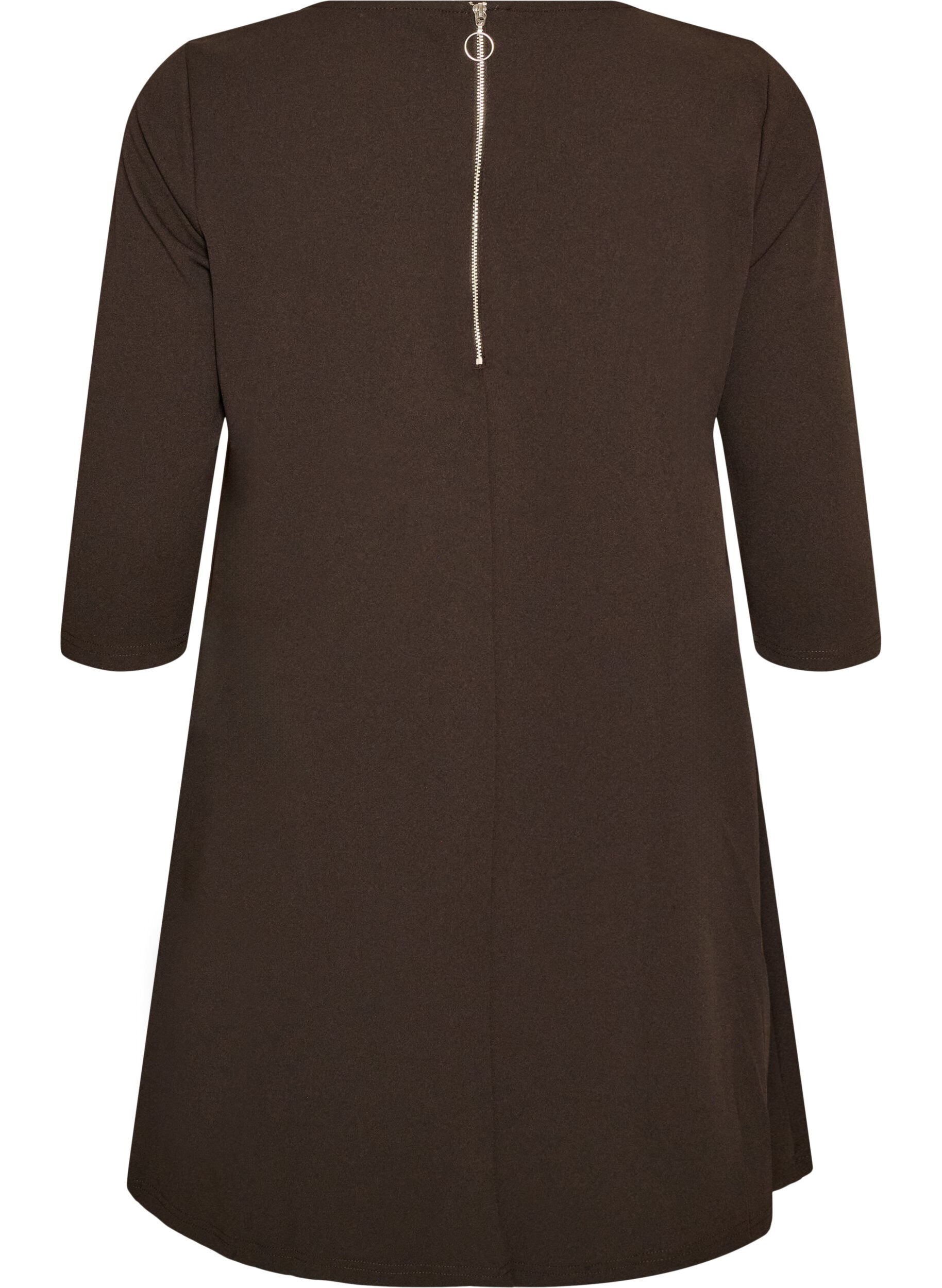 ZizziShort dress with an A-line shape and 3/4 sleeves, Brown, Packshot image number 1