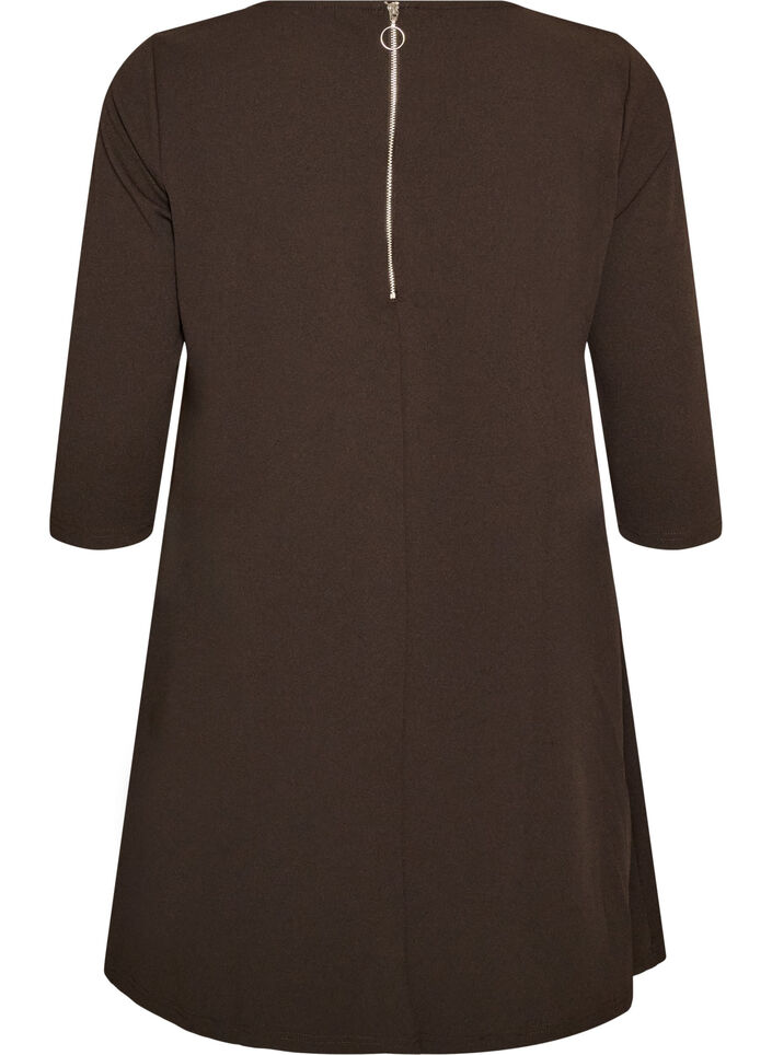 Short dress with an A-line shape and 3/4 sleeves, Brown, Packshot image number 1