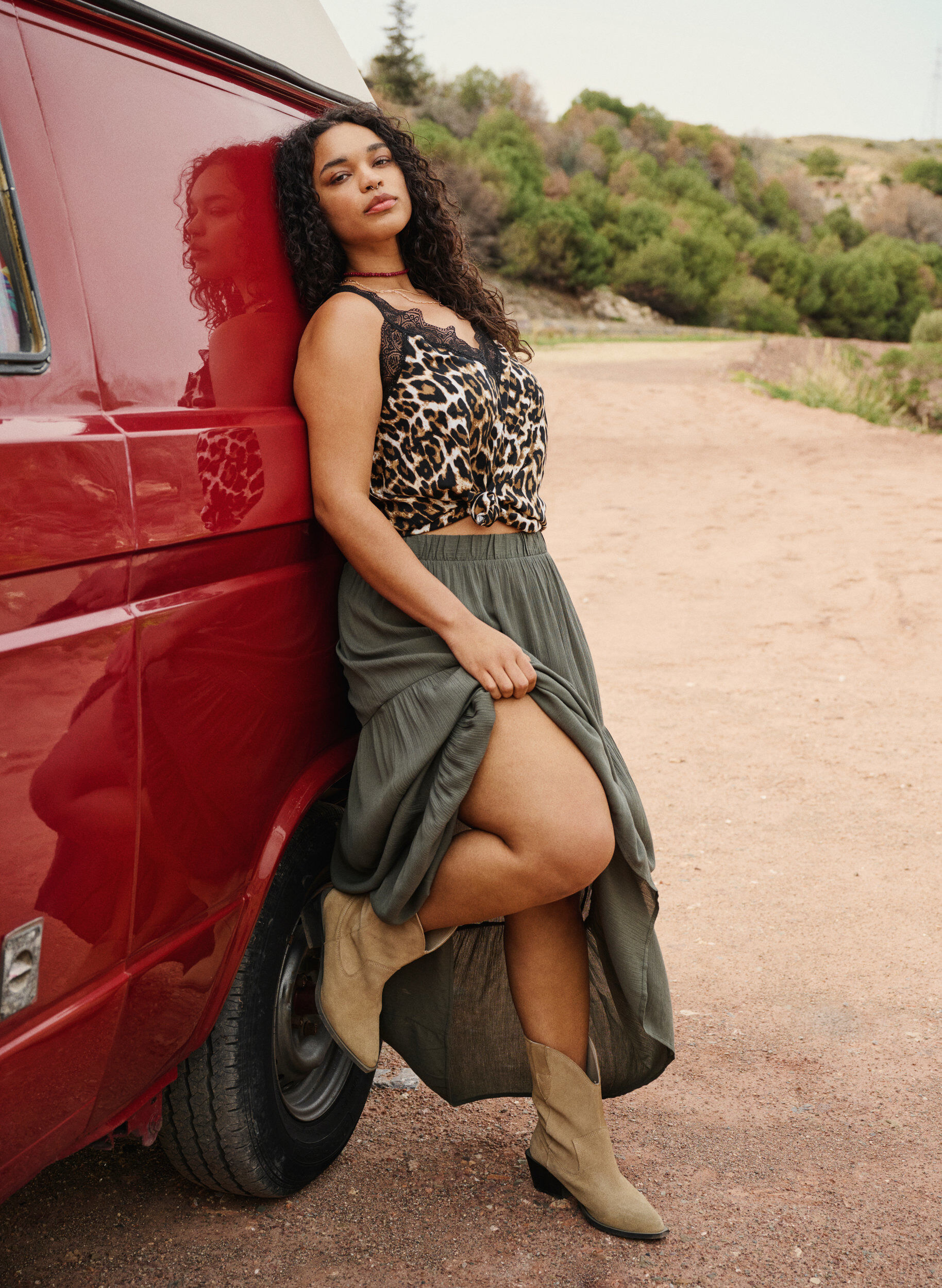 Zizzi Top z wiskozy z koronka, Leopard, Image image number 0