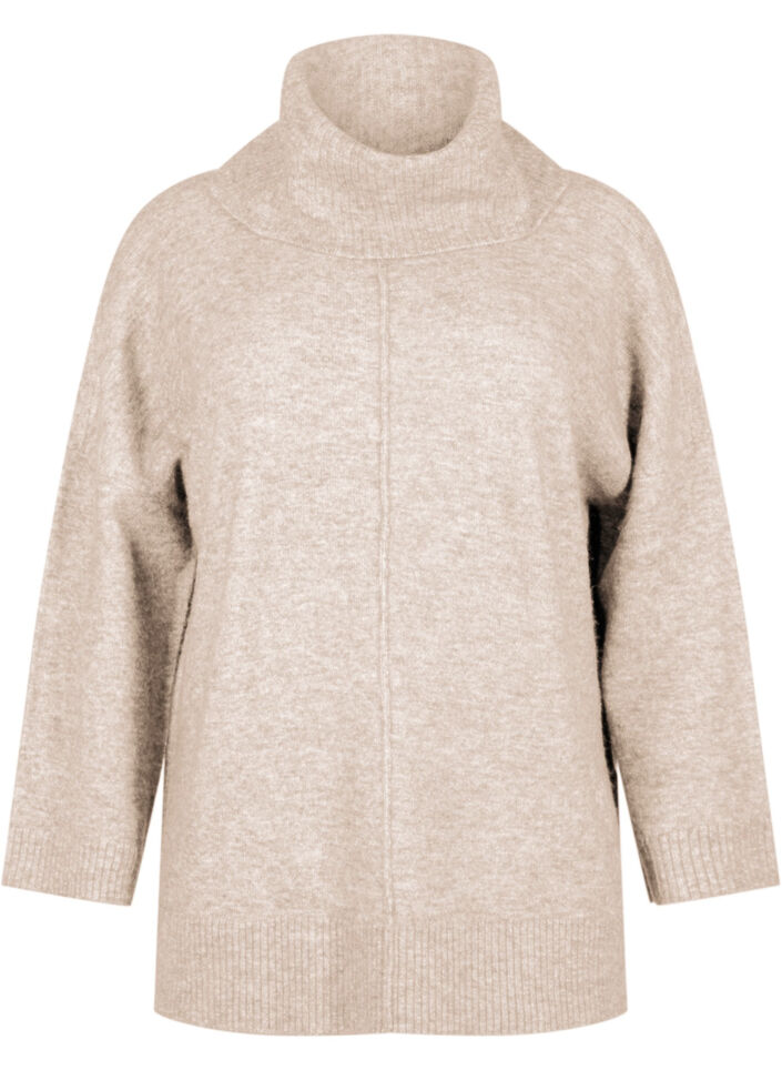 Melanzowy sweter z dzianiny z golfem, Simply Taupe Mel., Packshot image number 0