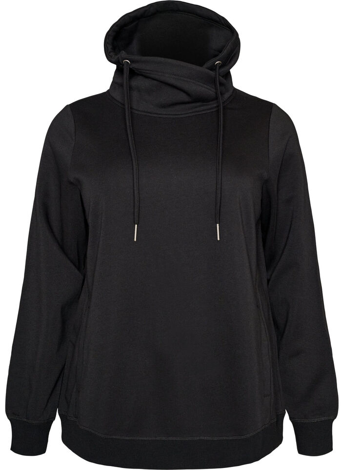 Bluza z wysokim kolnierzem i kieszeniami, Czarne, Packshot image number 0
