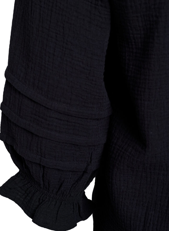 Bawelniana muslinowa bluzka z rekawem 3/4, Black, Packshot image number 3