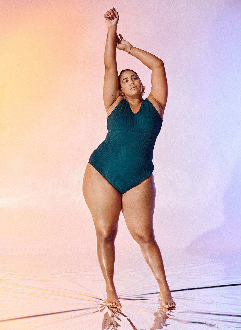 Strój kapielowy o fakturze krepy i efekcie zawijania, Dark Sea, Image image number 0