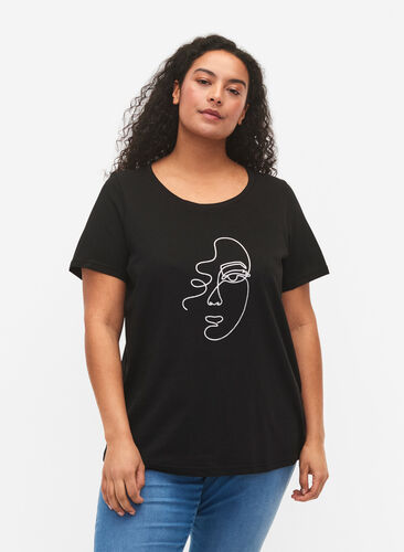 Bawelniana koszulka z mikowym nadrukiem, Black Shimmer Face, Model image number 0