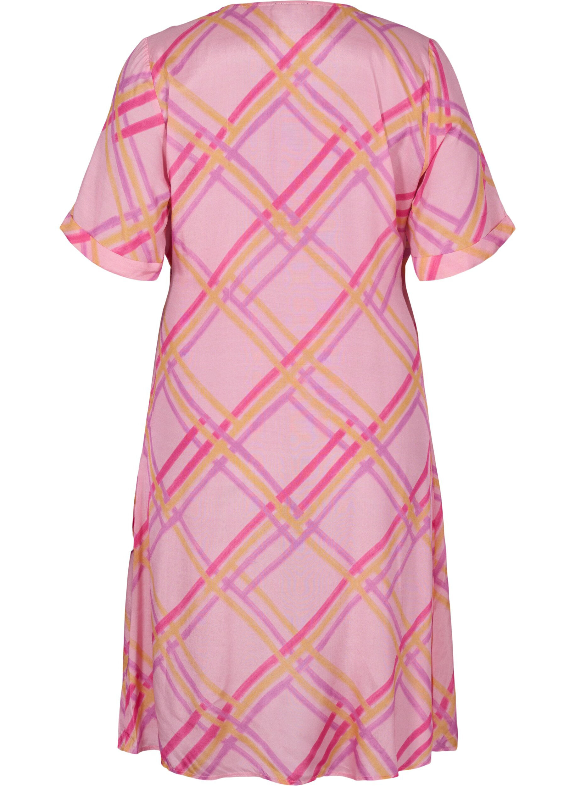 Zizzi Checkered viscose dress with wrap, Pink Check, Packshot image number 1