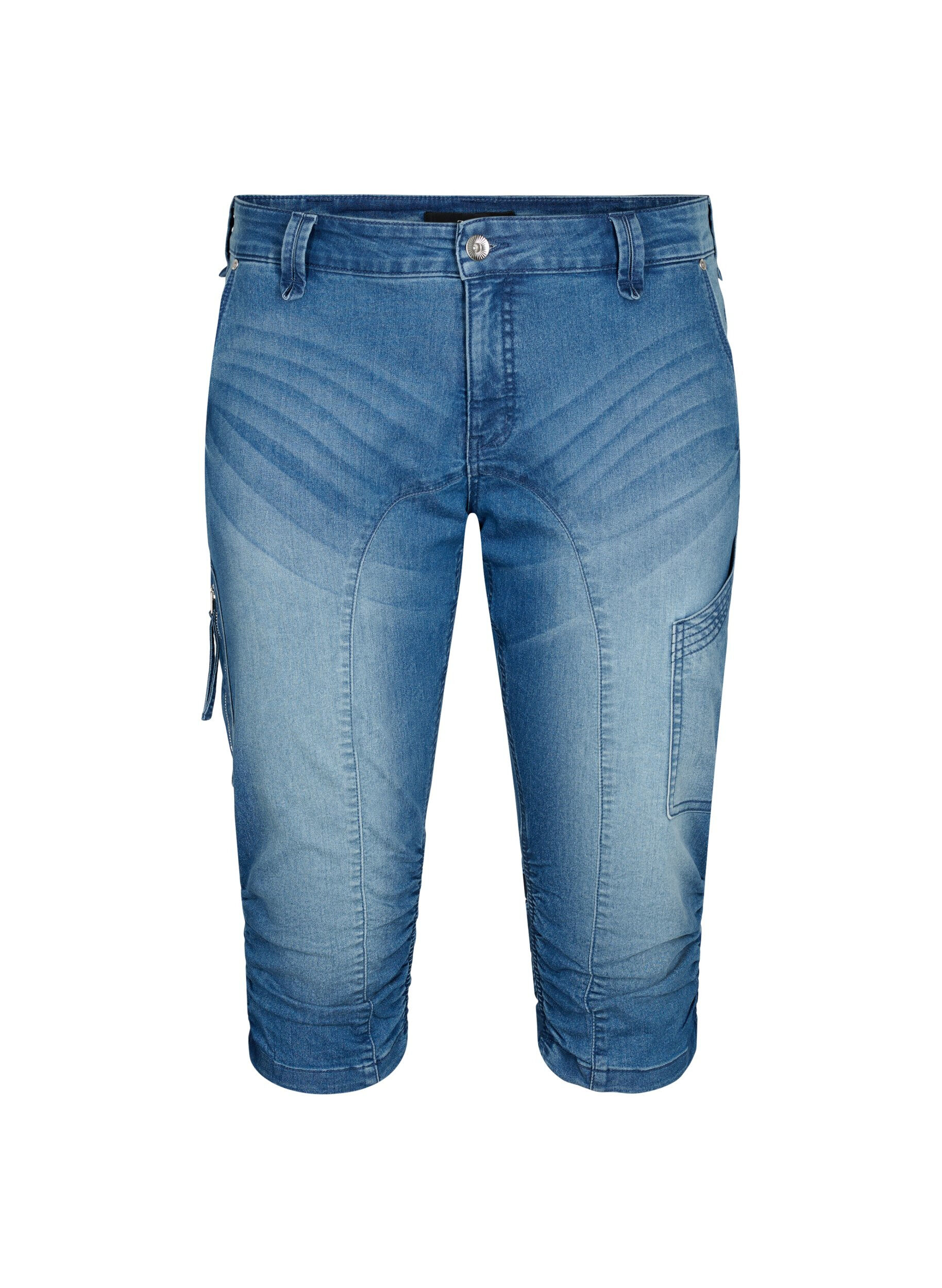 Jeansy capri o dopasowanym kroju z kieszeniami