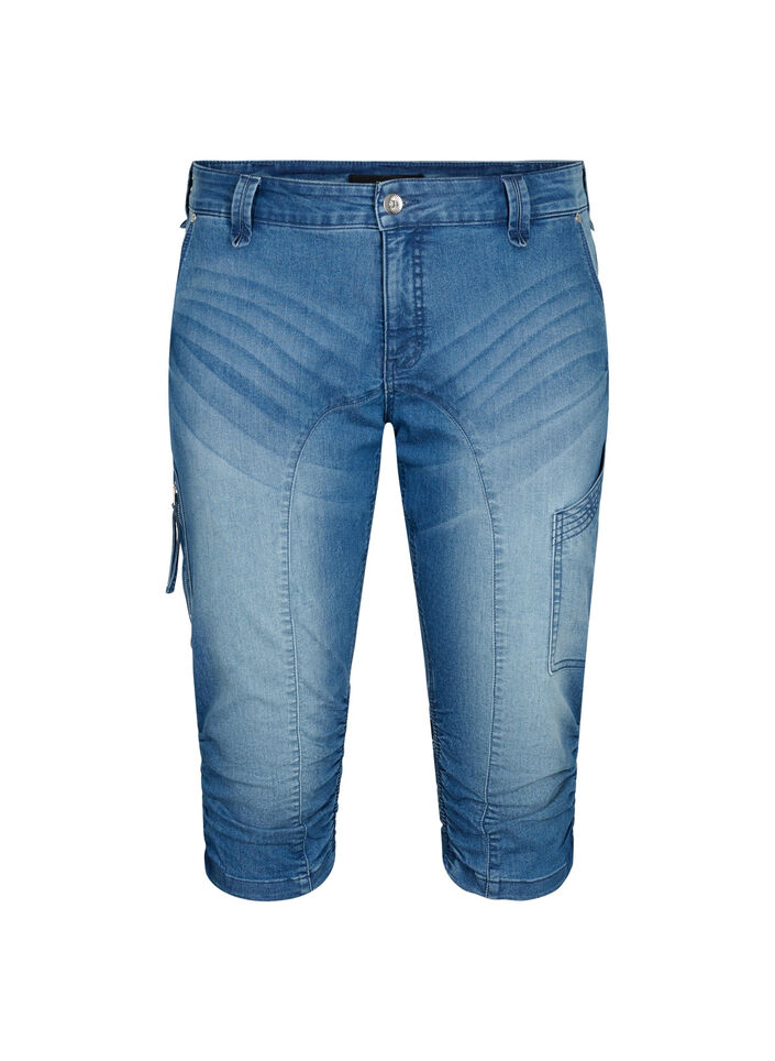 Jeansy capri o dopasowanym kroju z kieszeniami, Niebieskie, Packshot image number 0