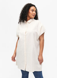 Dluga bawelniana koszula w paski, White/Natrual Stripe, Model