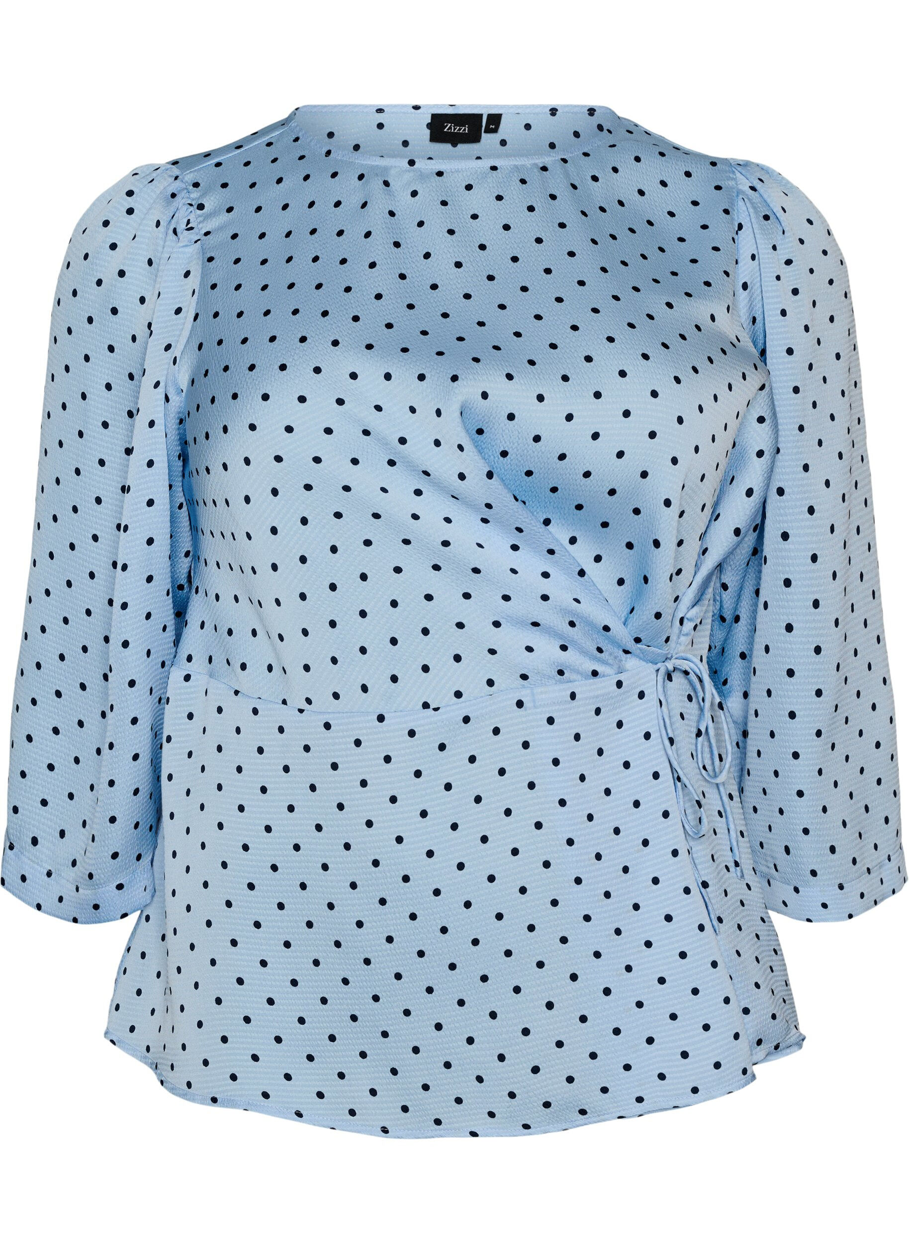 Zizzi Bluzka Polka dot z wiazaniami i 3/4-sleeves, Niebieskie, Packshot image number 0