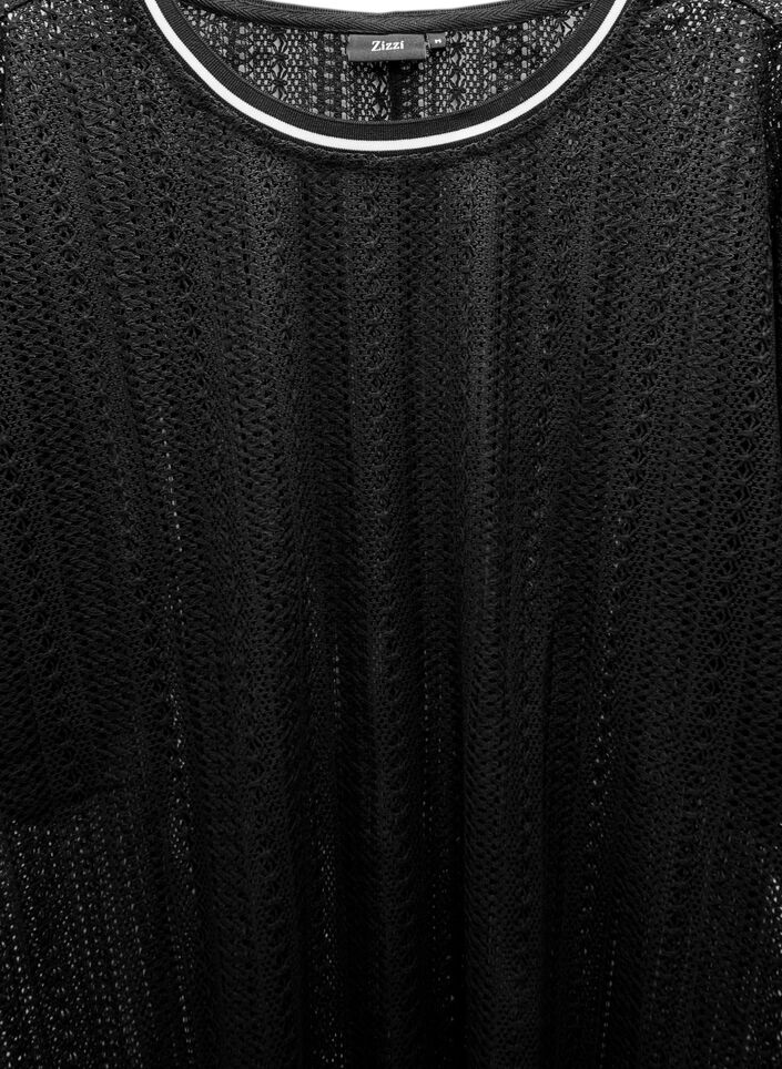 Sukienka midi z azurowym wzorem i krótkimi rekawami, Czarne, Packshot image number 2