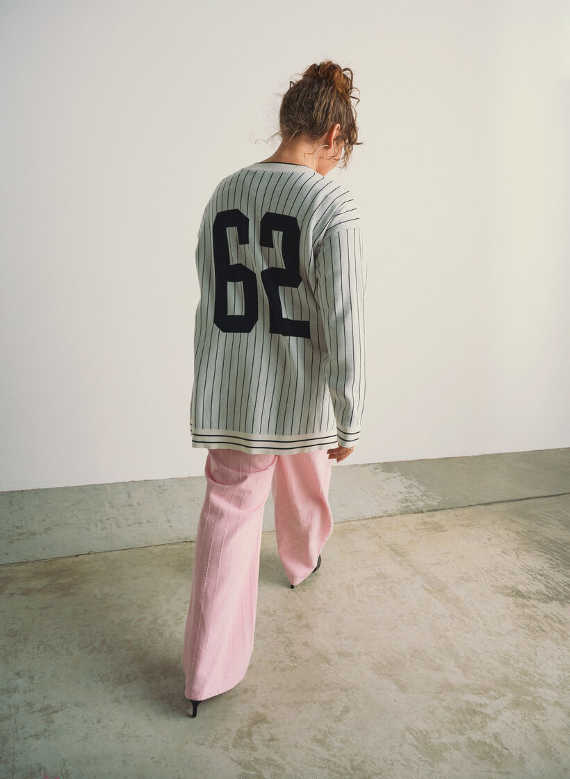 Kardigan z dzianiny z paskami i motywem na plecach, Biały, Image image number 0