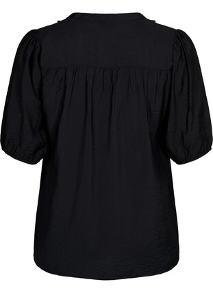 Wiskozowa bluzka z bufiastymi rekawami i falbankami, Black, Packshot image number 1