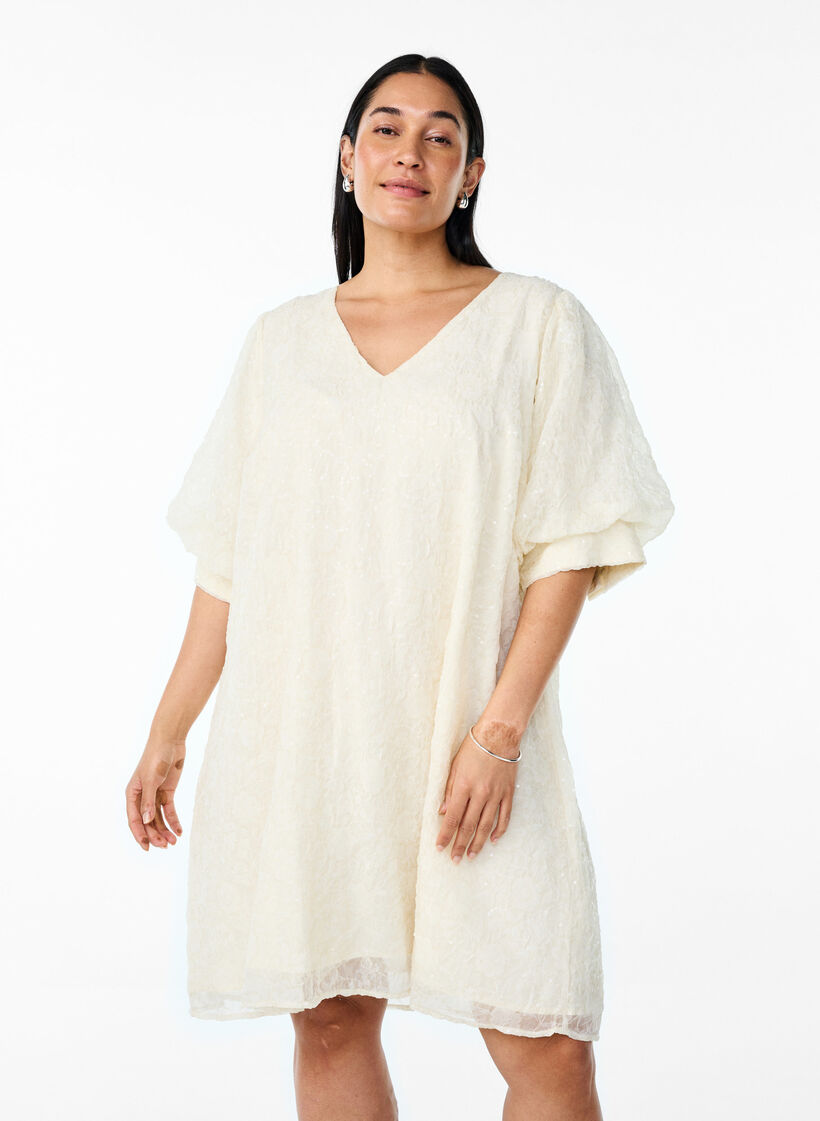 Krótka sukienka imprezowa z cekinami, Biały, Model image number 1