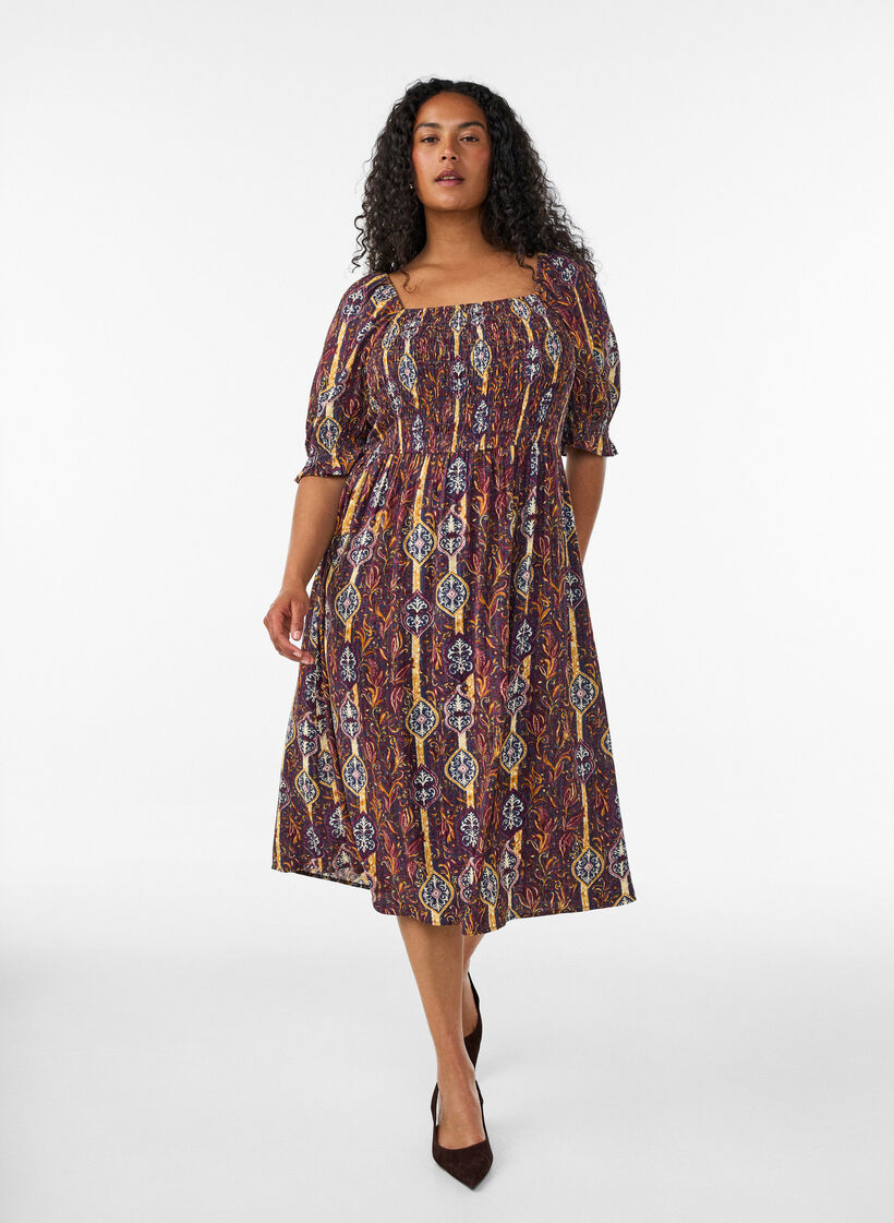 Letnia sukienka z wiskozy z nadrukiem paisley, Fioletowy, Model image number 0