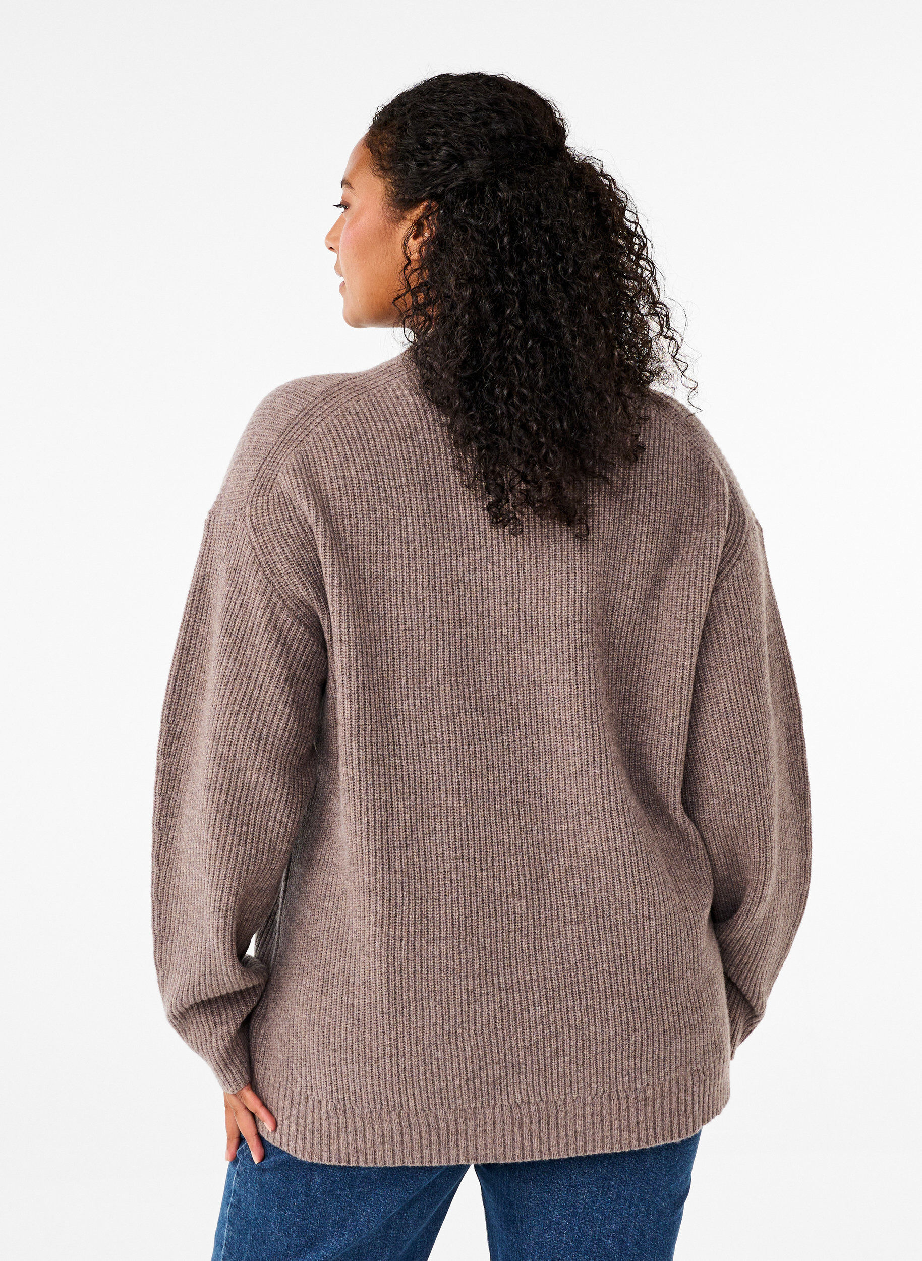 Zizzi Luzny sweter z welny merynosowej, Desert Taupe Mel., Model image number 1