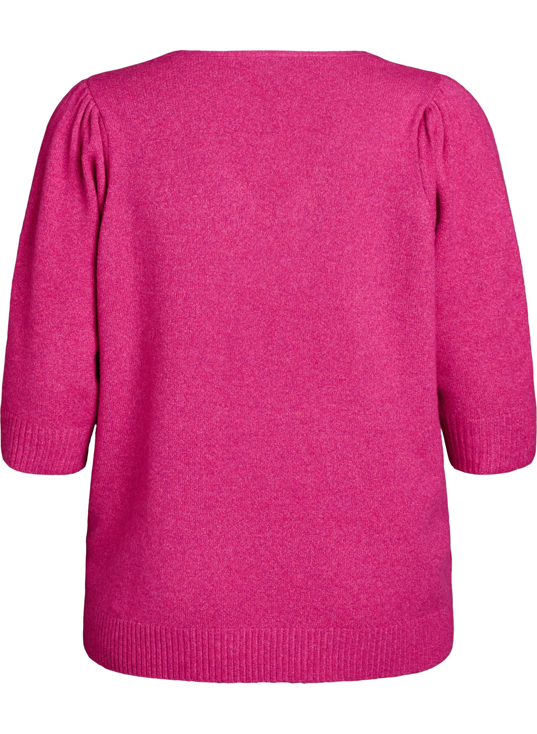 Zizzi Dzianinowa bluzka z haftowanymi kwiatami, R. Rose Mel. Comb, Packshot image number 1