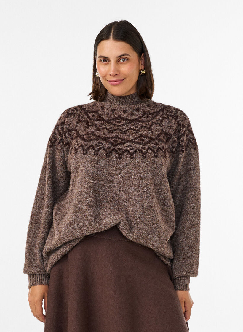 Sweter w norweski wz&oacute;r, Brązowy, Model image number 0