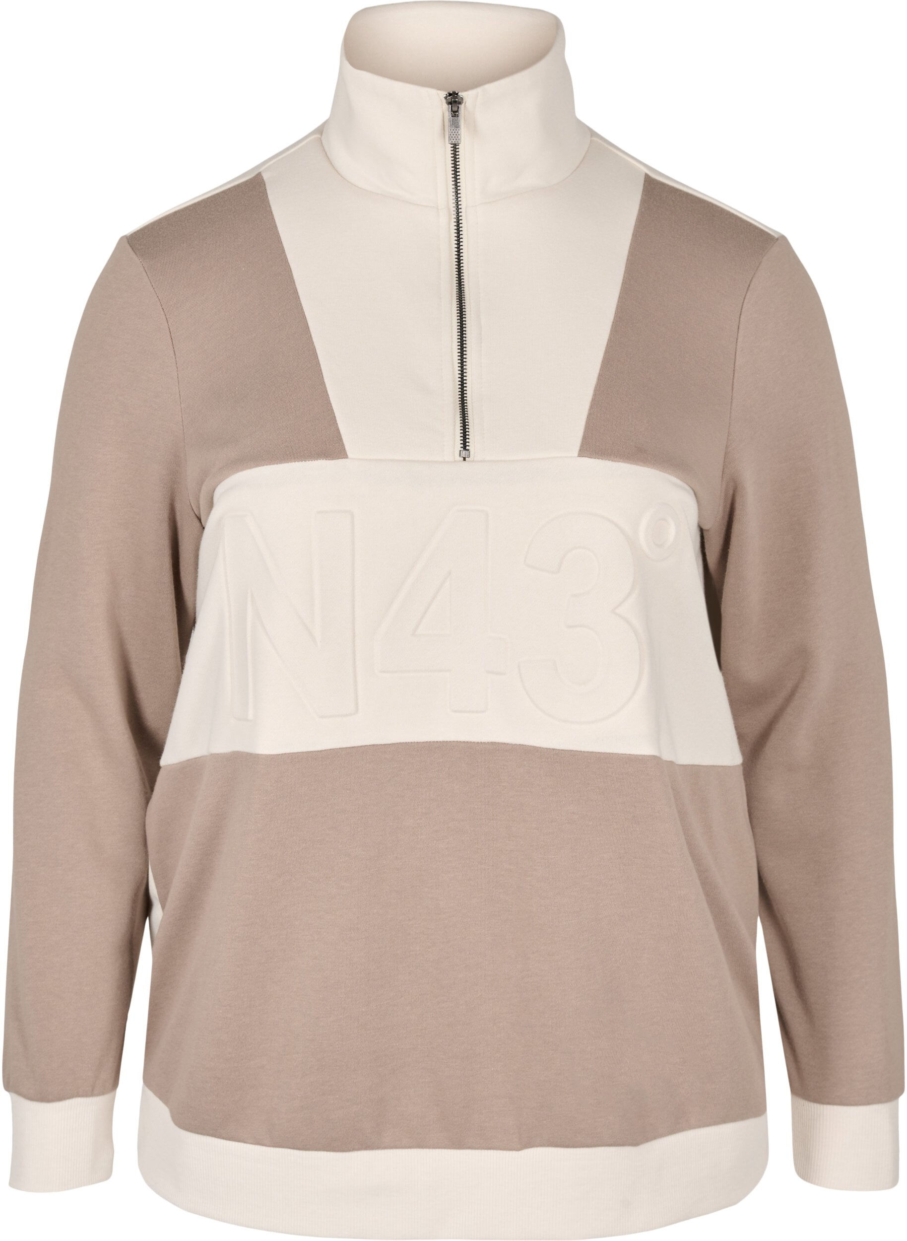 Zizzi Colour-block sweatshirt, Timber Wolf/Birch, Packshot image number 0