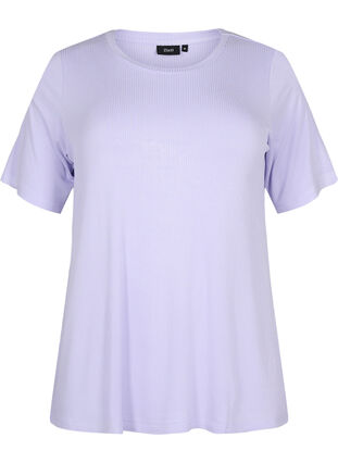 Prazkowana koszulka z wiskozy, Lavender, Packshot image number 0