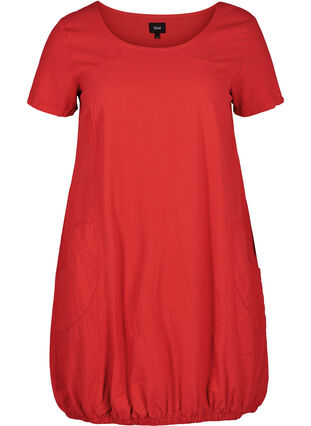 Bawelniana sukienka z krótkim rekawem, Lipstick Red, Packshot image number 0