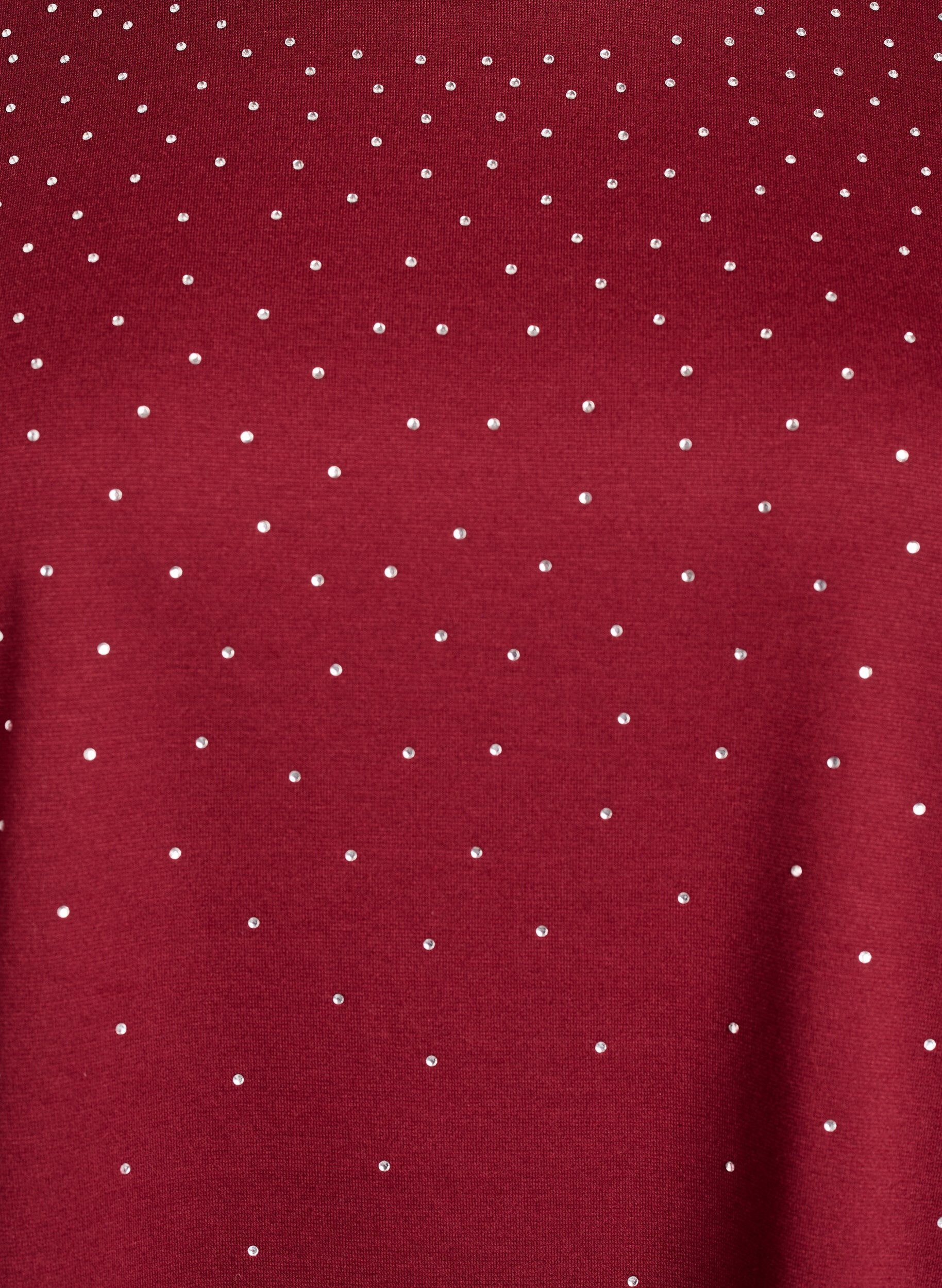 ZizziT-shirt z krysztalkami i okraglym dekoltem, Ciemnobordowy, Packshot image number 2