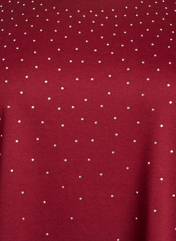 T-shirt z krysztalkami i okraglym dekoltem, Ciemnobordowy, Packshot image number 2