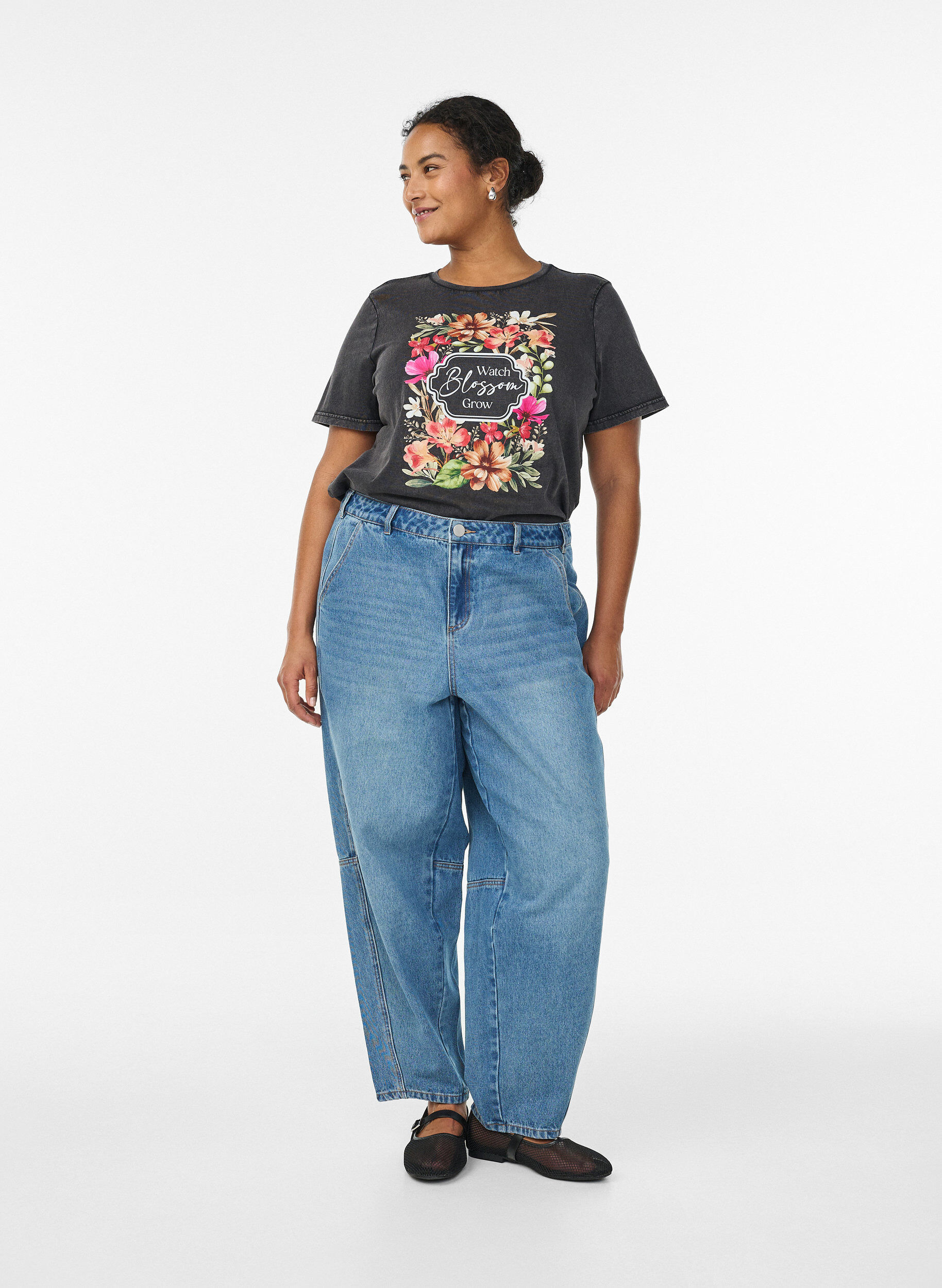 Zizzi Koszulka z organicznej bawelny z nadrukiem, Ciemnoszary, Model image number 1