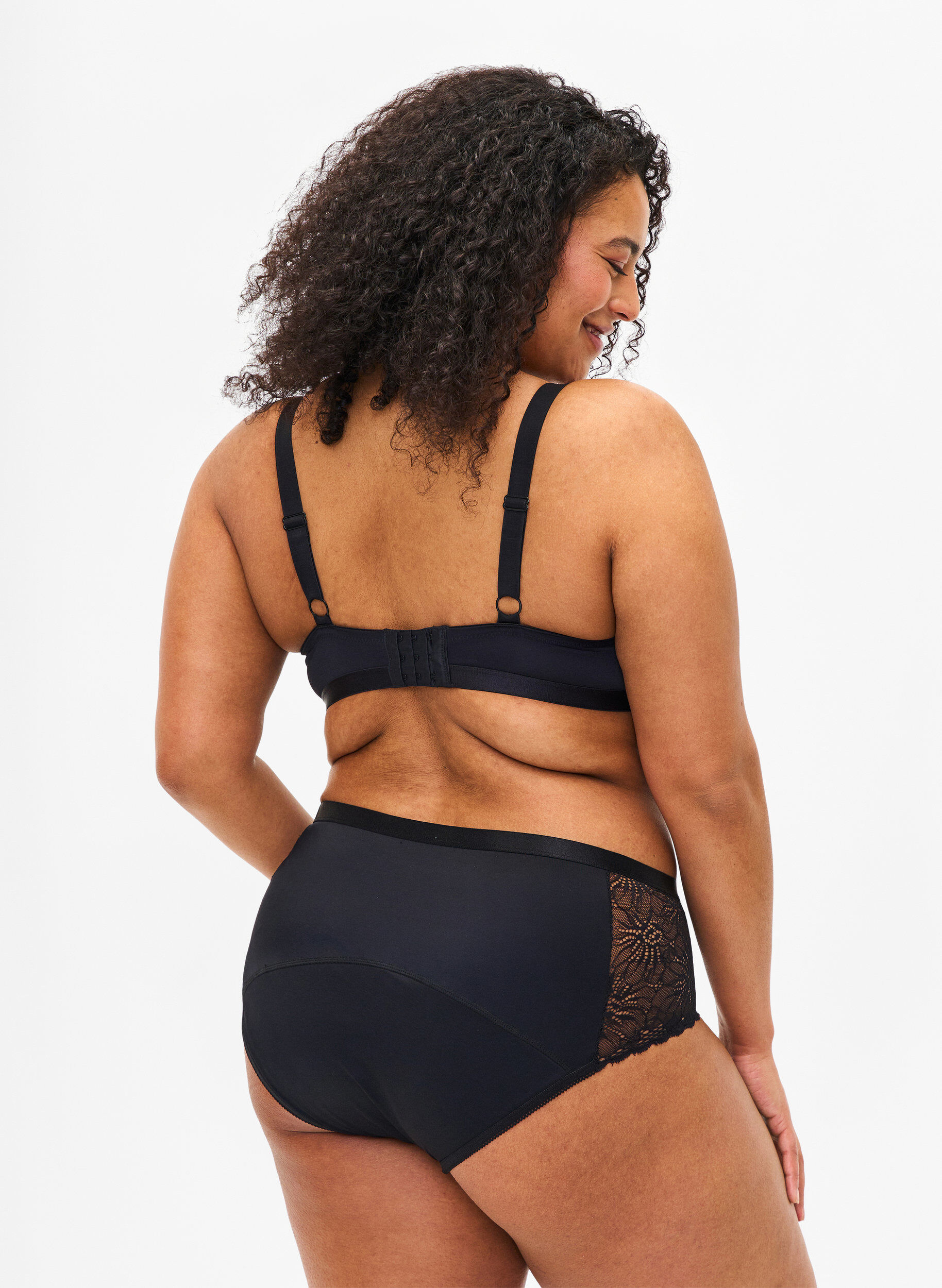 Zizzi Majtki menstruacyjne z koronka i srednim stanem, Black, Model image number 1