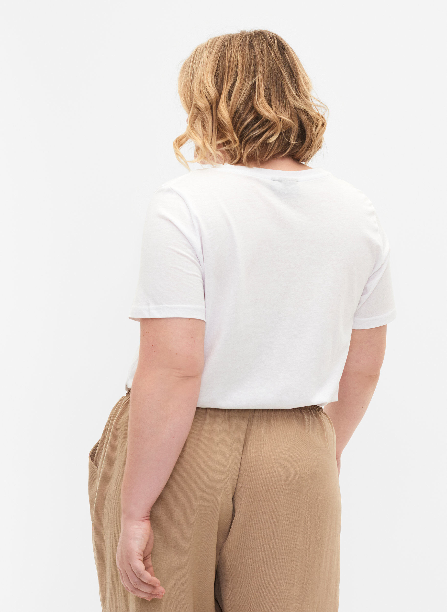 Zizzi 2-pack koszulka z dekoltem w szpic, Bright White / Black, Model image number 1