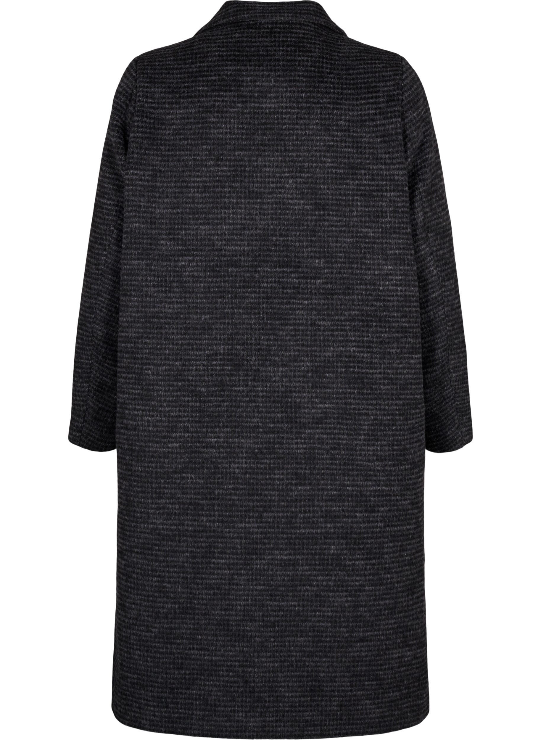 Zizzi Welniany plaszcz w krate o czesanej fakturze, Black Comb, Packshot image number 1