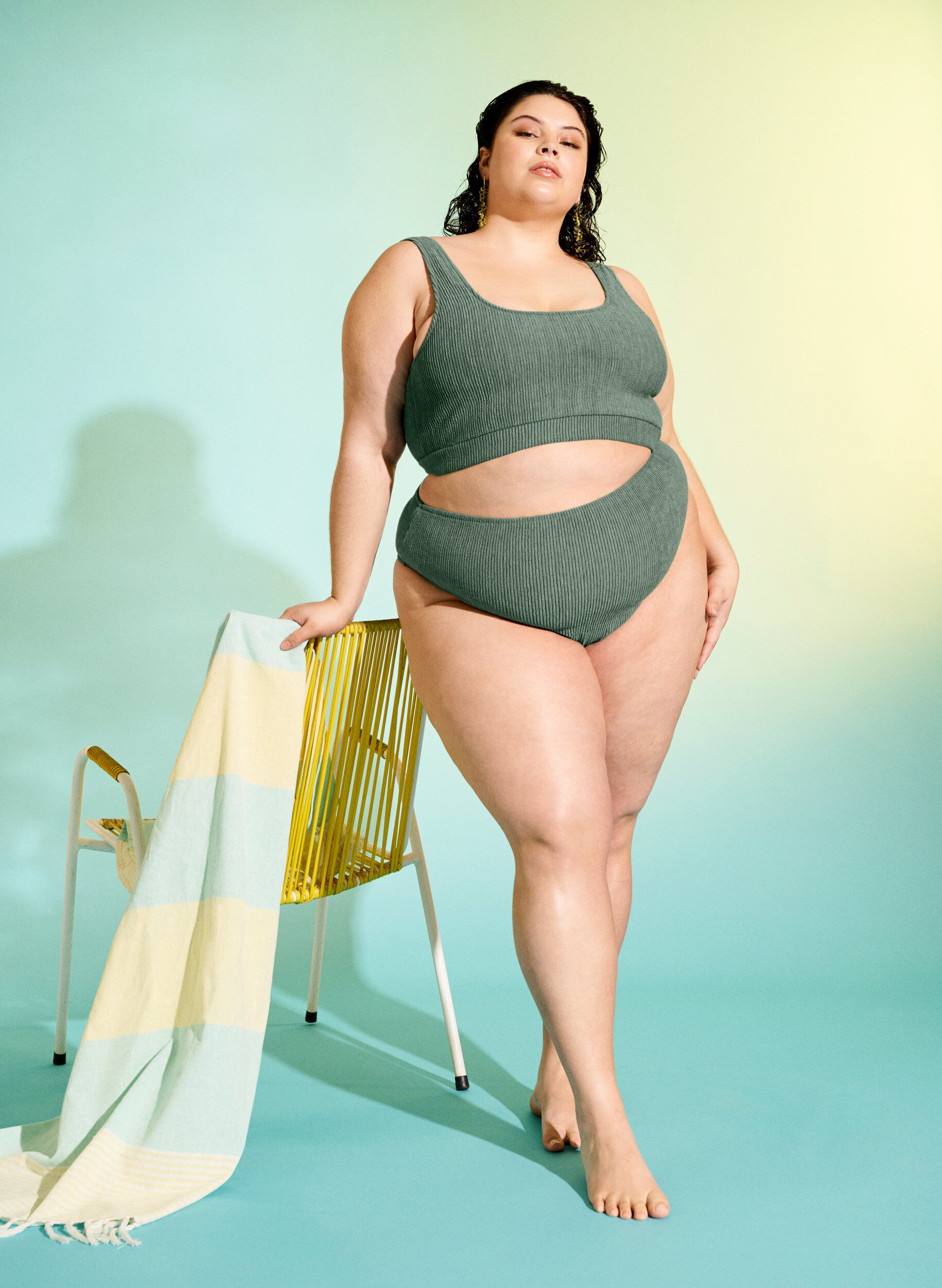 Zizzi Figi damskie od bikini z krepa, Zielony, Image image number 0