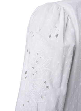 Strukturalna bluzka koszulowa z angielskim haftem, Bright White, Packshot image number 3