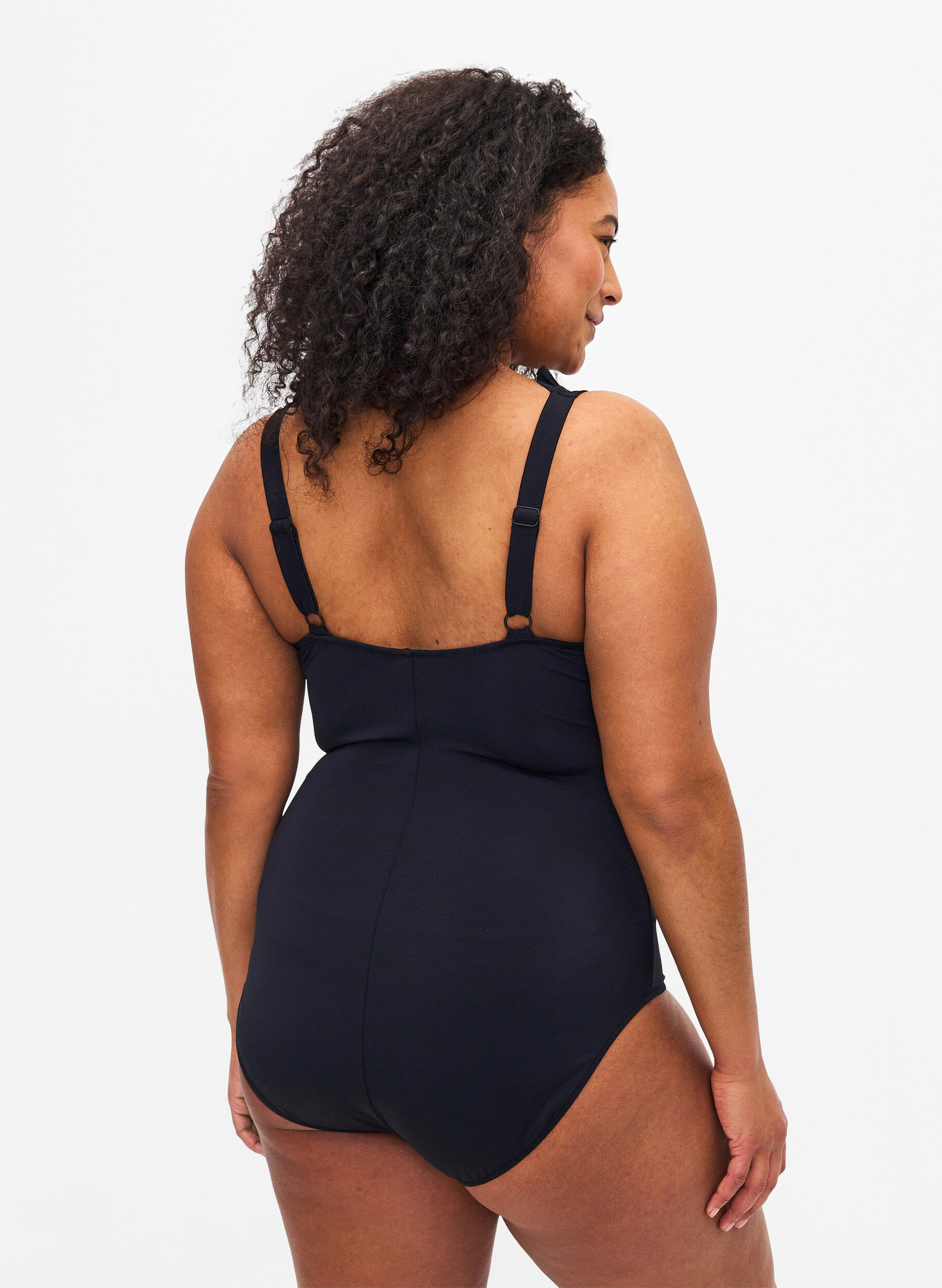 Zizzi Str&oacute;j kapielowy z dekoltem w szpic i falbankami, Black, Model image number 1