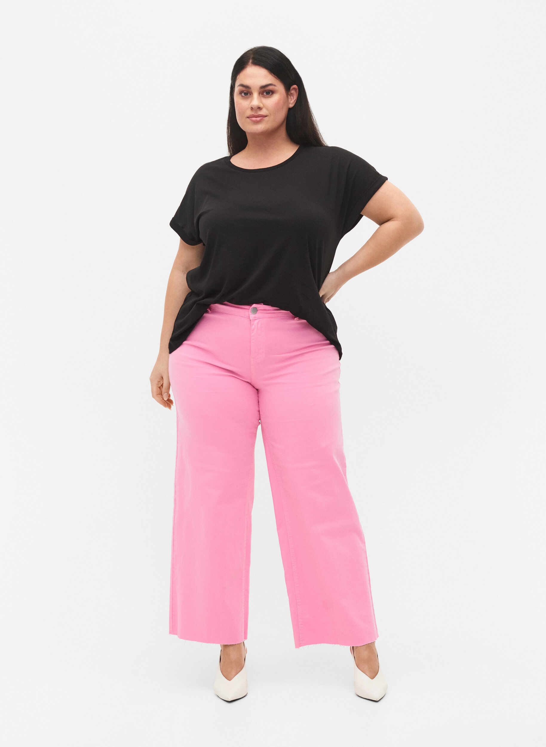 Zizzi 	 Flared jeans with high waist, Pink, Model image number 0
