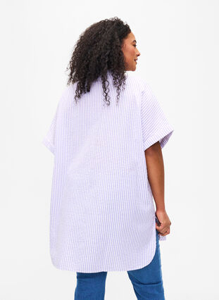 Koszula w paski z kieszeniami na piersi, White/LavenderStripe, Model image number 1