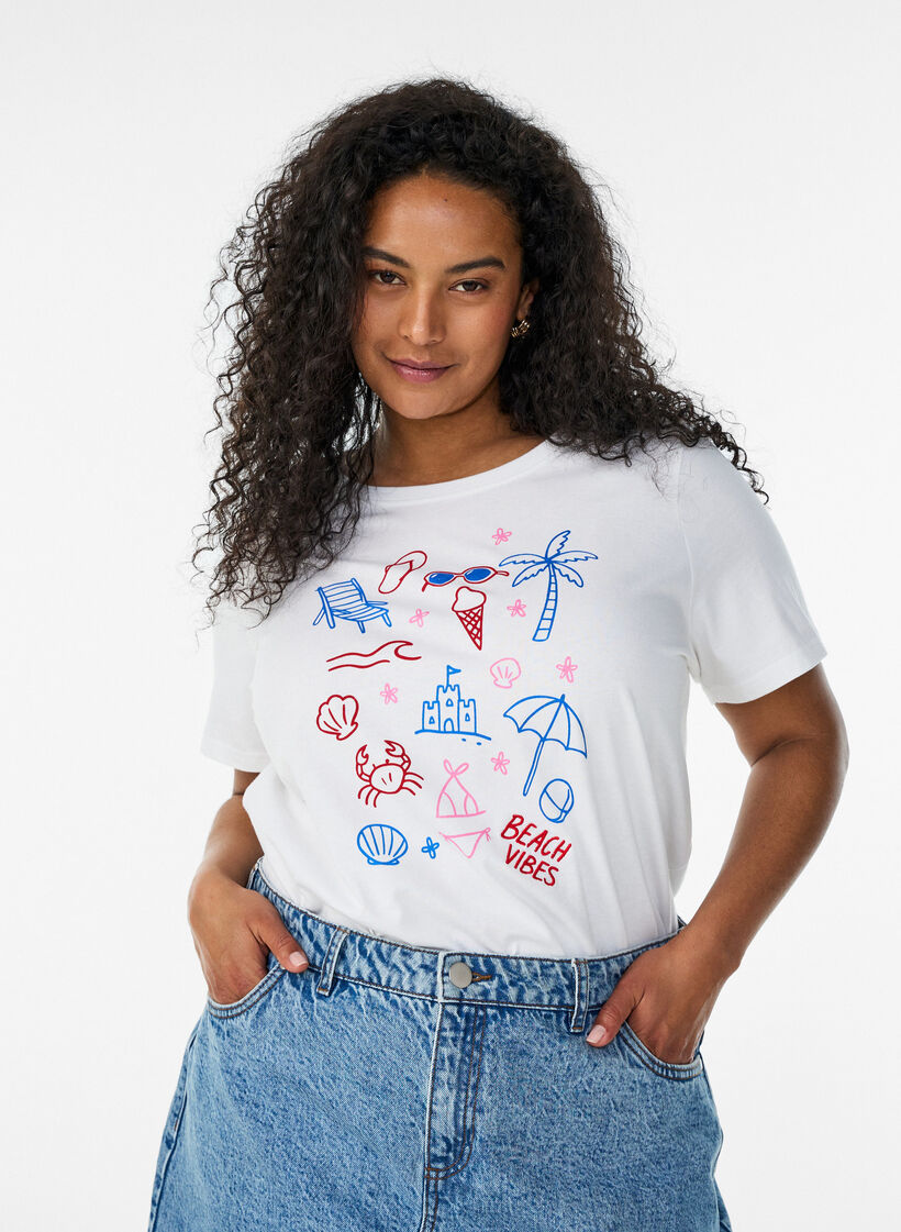 Koszulka z bawelny organicznej z plazowym nadrukiem, Biały, Model image number 0