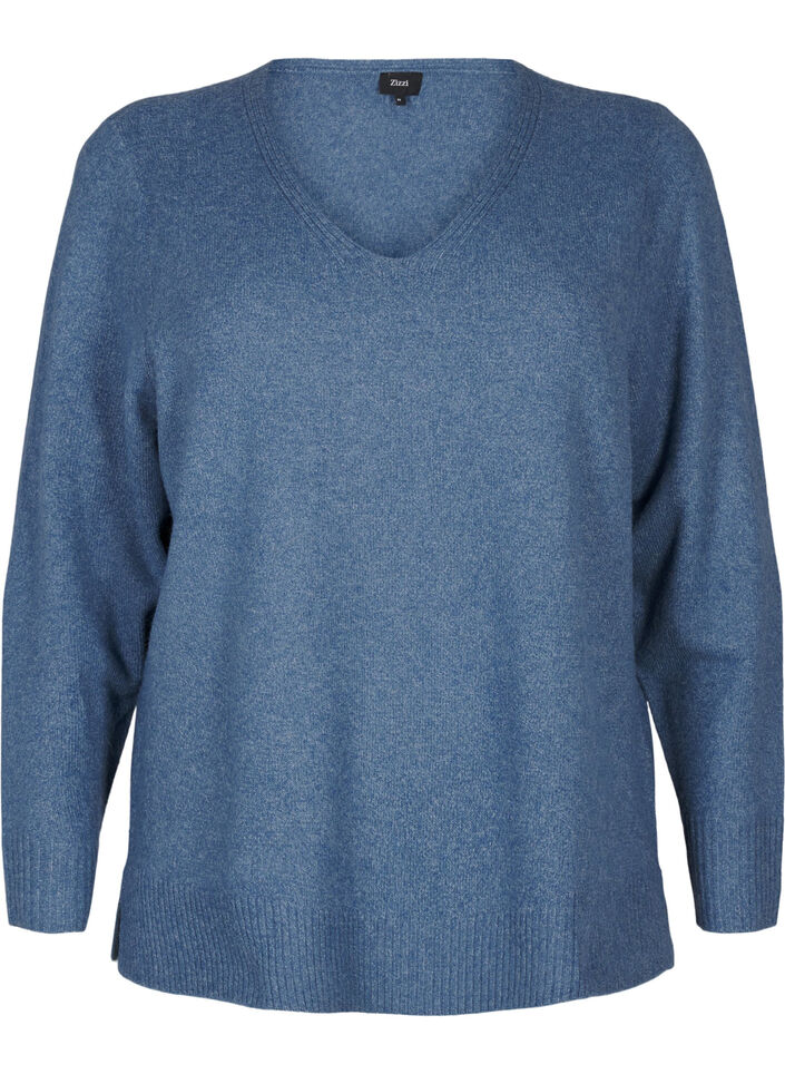 Dzianinowa bluzka z dekoltem w szpic, Bering S. White Mel., Packshot image number 0