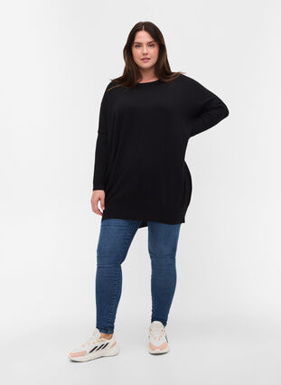 Dzianinowy sweter z okraglym dekoltem, Black, Model image number 2