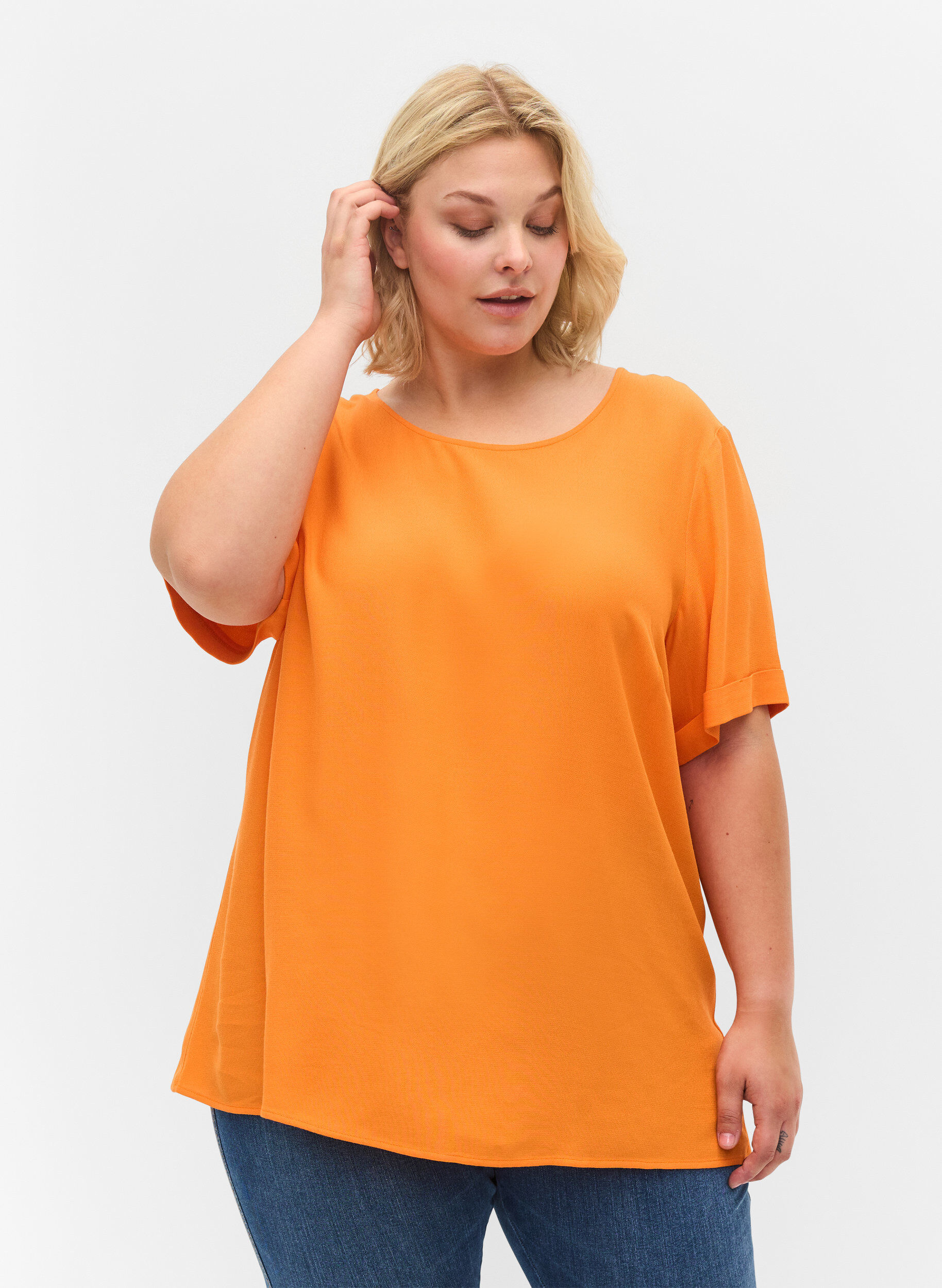 Zizzi Short-sleeved viscose blouse, Orange Peel, Model image number 0