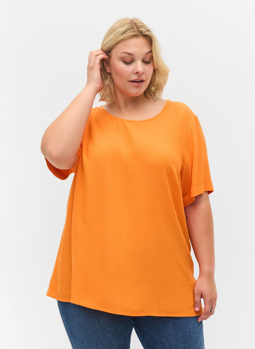 Short-sleeved viscose blouse, Orange Peel, Model image number 0