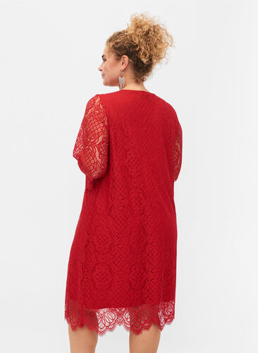 Koronkowa sukienka z rekawem 3/4, Tango Red, Model image number 1