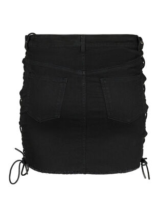 Krótka dzinsowa spódniczka ze sznurowaniem, Black, Packshot image number 1