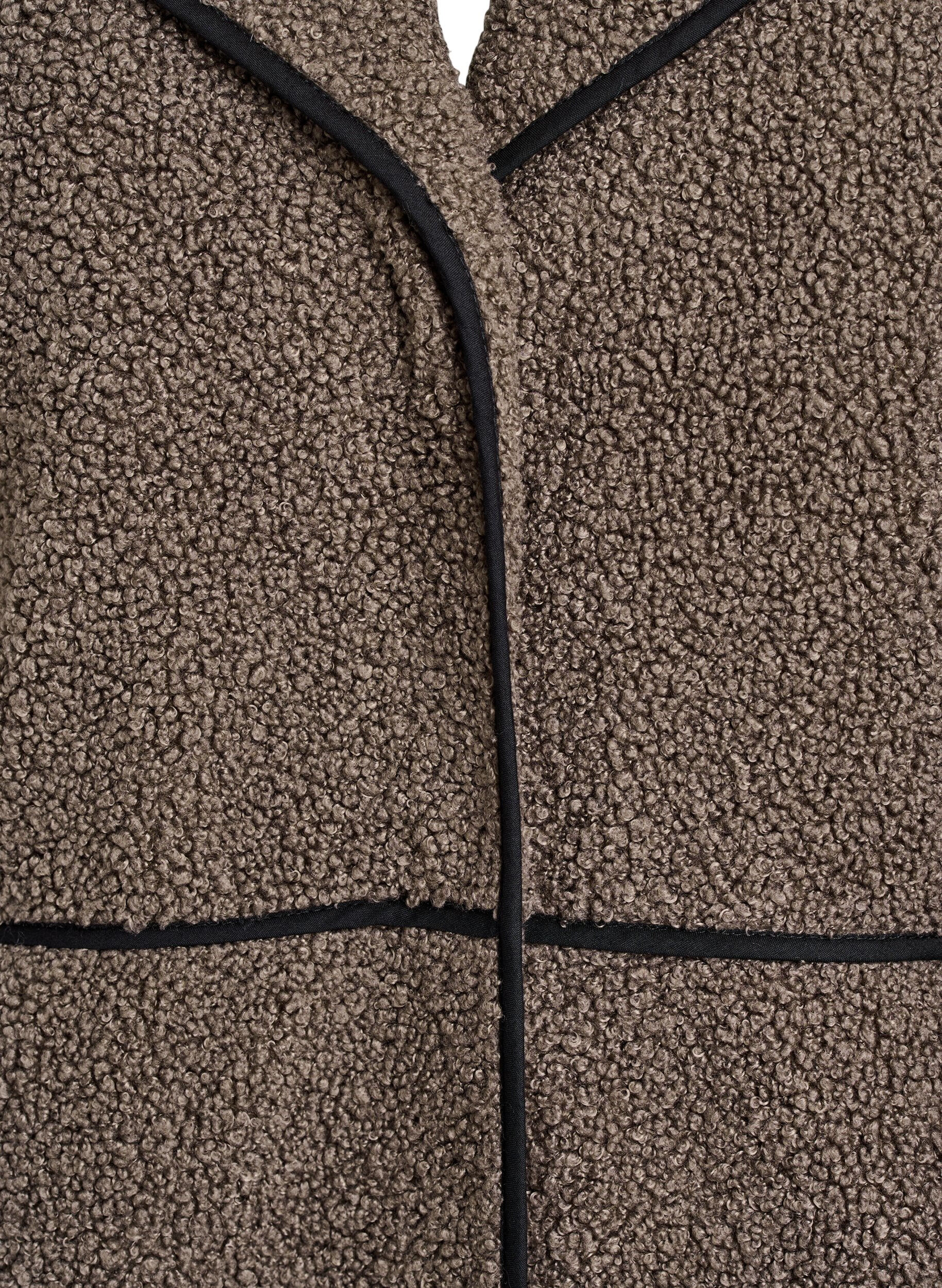 Zizzi Miekka kurtka pluszowa z kontrastowymi detalami, Brązowy, Packshot image number 2