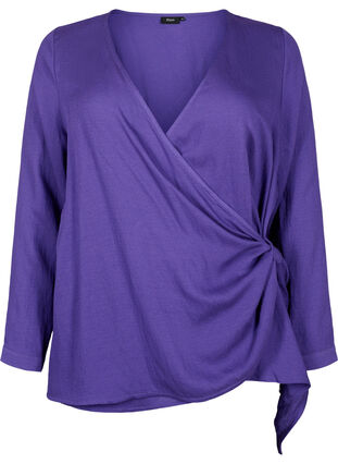 Bluzka z wiskozy w stylu kopertowym z dlugim rekawem, Prism Violet, Packshot image number 0